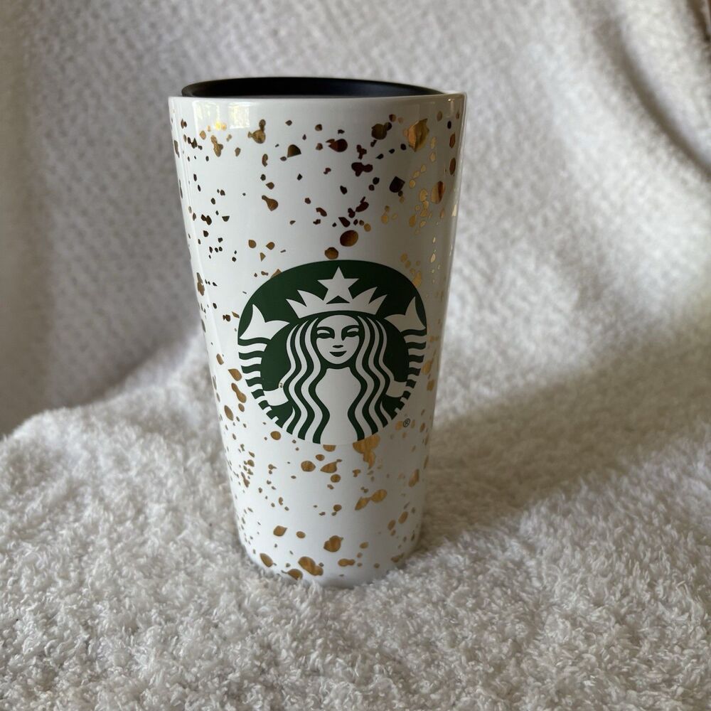 Starbucks Holiday 2019 White Gold Flake Speckled Confetti 12oz Ceramic Tumbler
